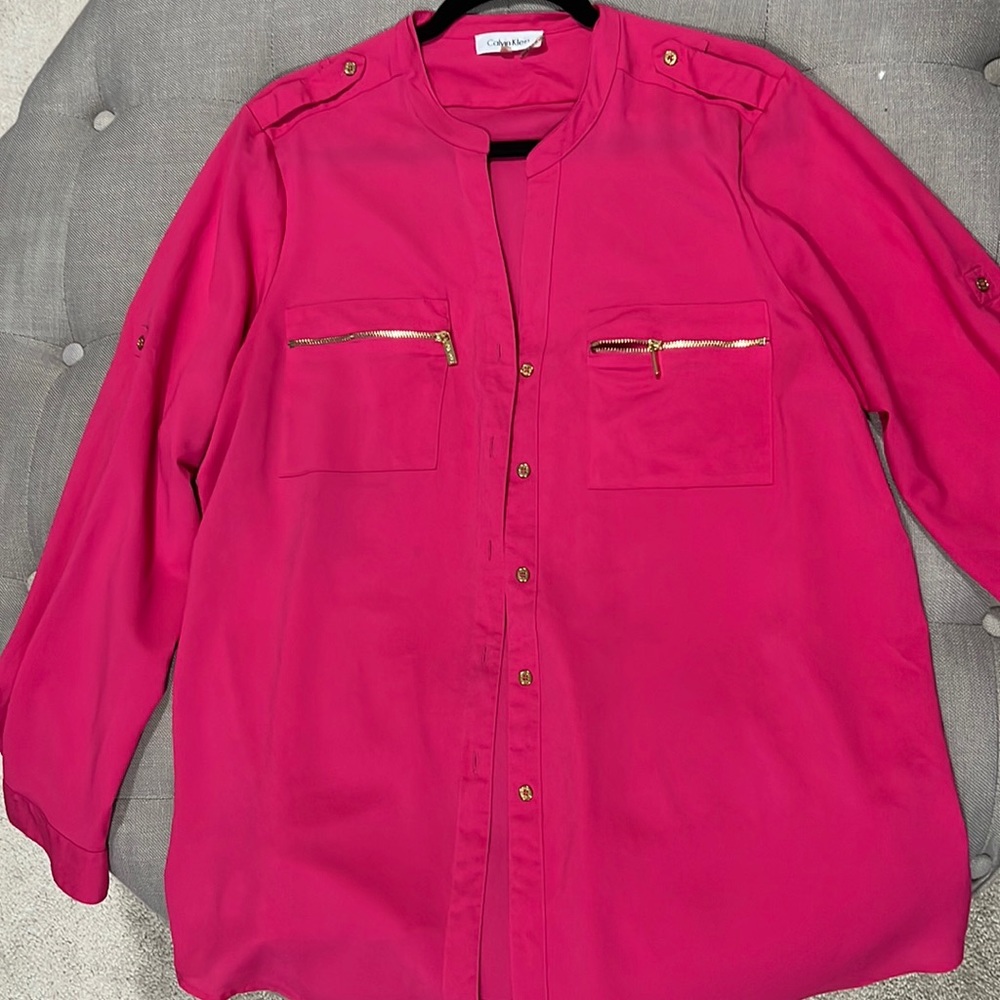 Calvin Klein hot pink button up shirt
